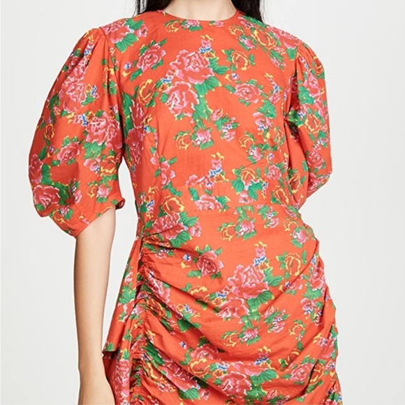 NWOT RHODE Pia Resort Red Floral Puff-Sleeve Ruched Mini Dress Size XS - Picture 3 of 16